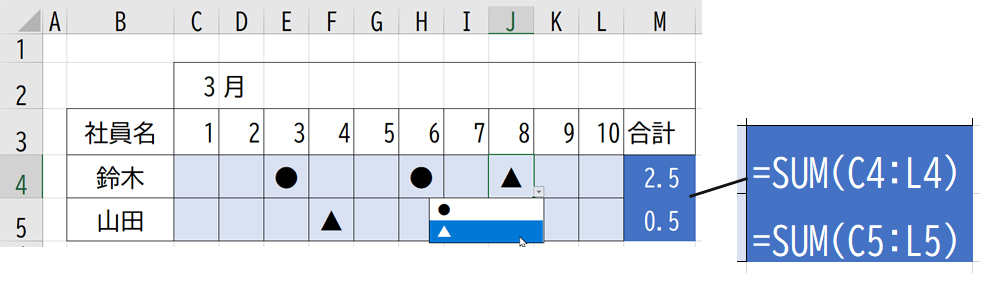 有給計算　●を1で計算する